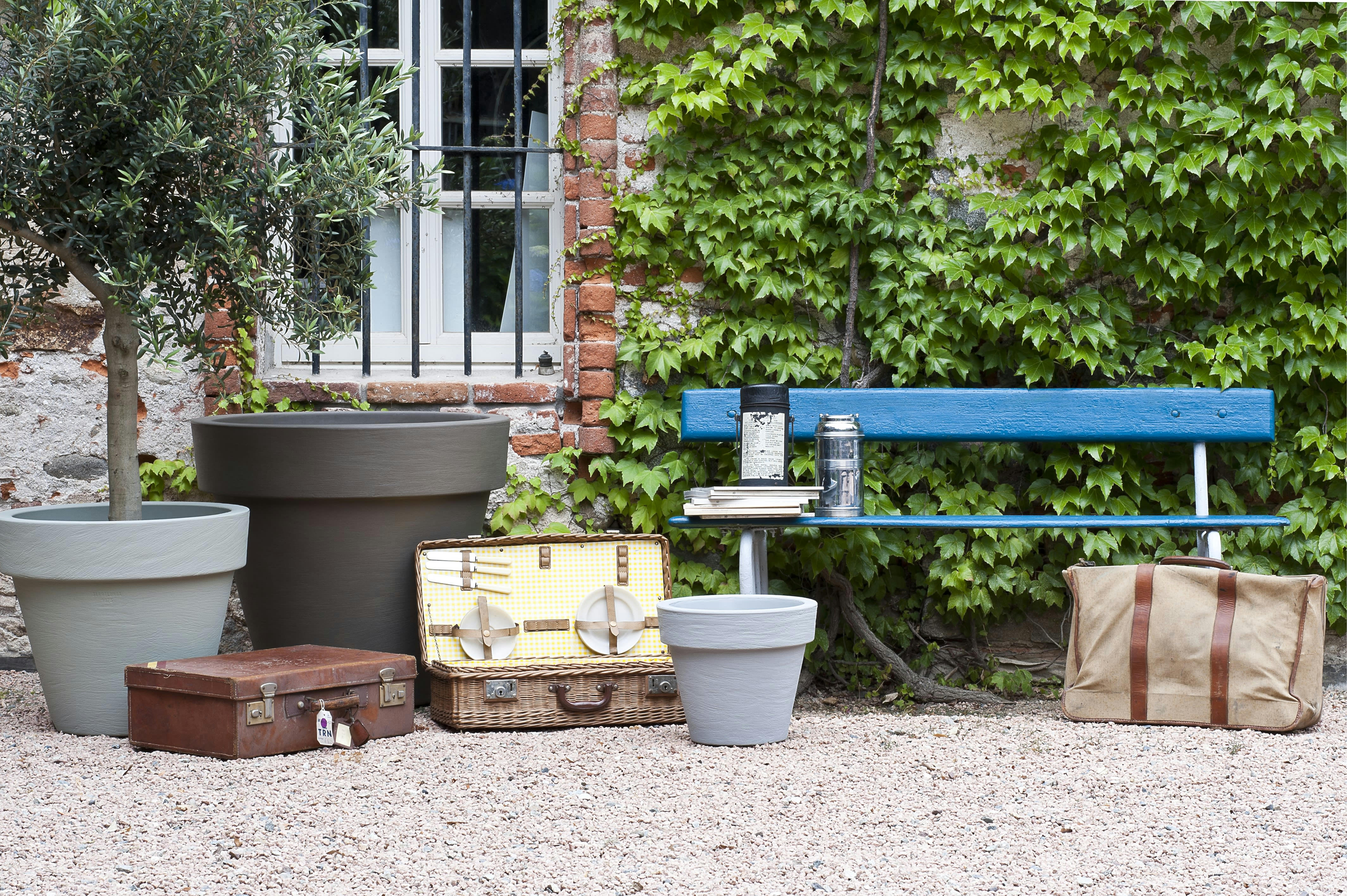 BORDATO LISCIO - Pot à fleur en résine recyclable sauge D58cm