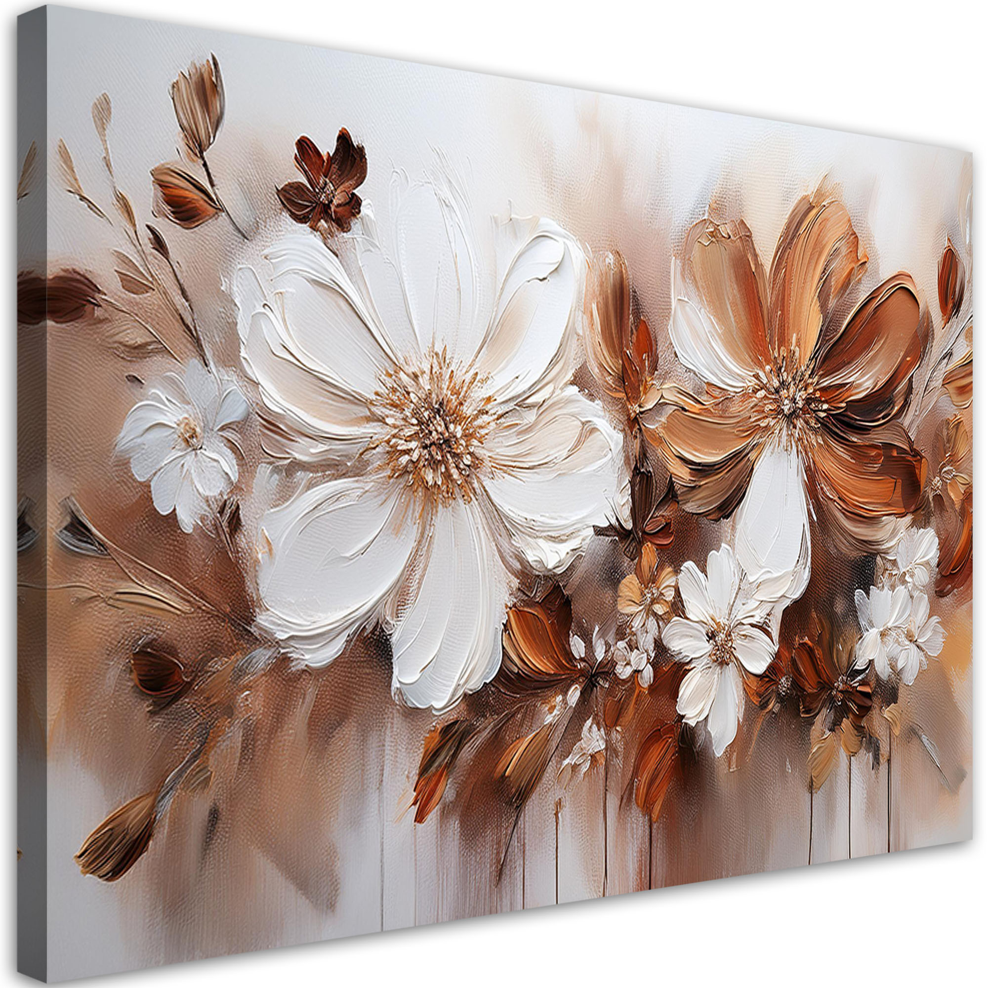 Feeby Obraz na płótnie, Brązowo Białe Kwiaty Natura 60x40