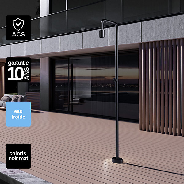 Douche de piscine Utah en Acier Inox 316 Gris Cobalt - Tête D50cm - Corps D50mm- H. 2,36m - Garantie 10 ans - POOLIMEX