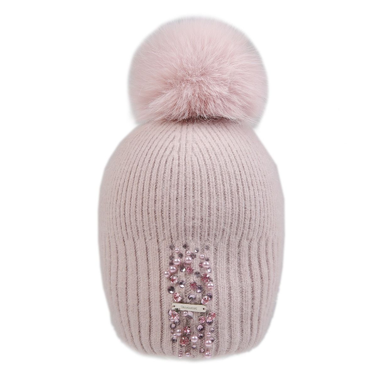 PEACH ACCESSORIES Decorative Perlies Accent Pompom Hat