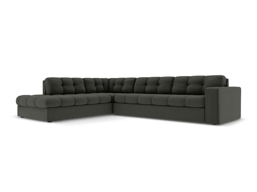 JUSTIN - Canapé d'angle 5 places en tissu structuré gris foncé
