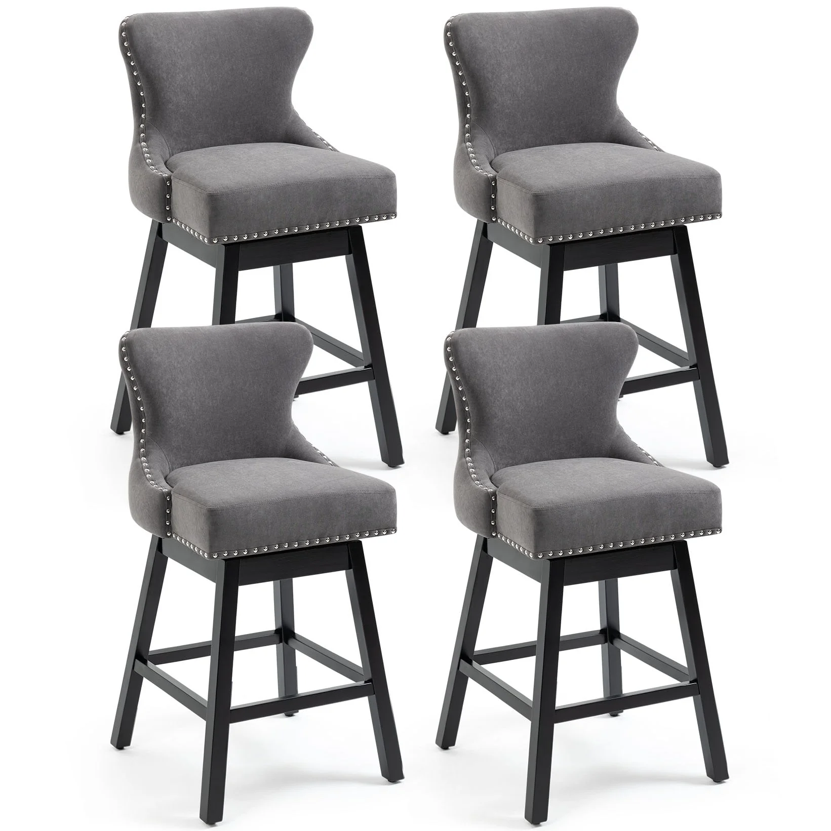 AVAWING Set of 4 Upholstered Fabric Bar Stools Chairs