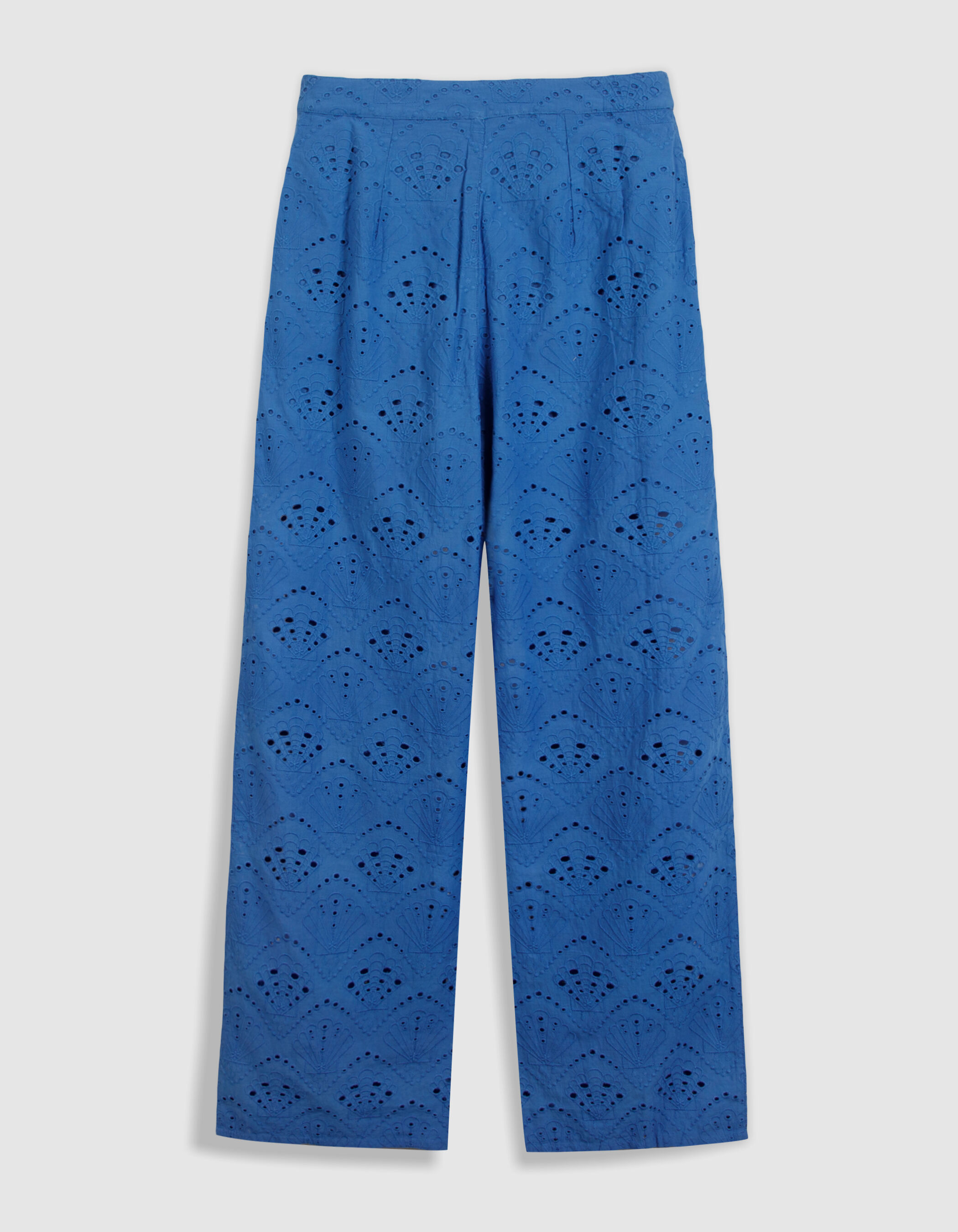 Pantalon large bleu broderie anglaise Femme
