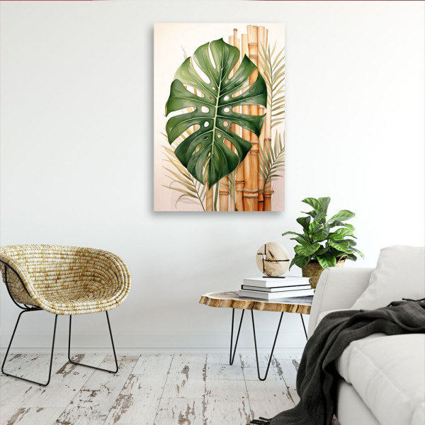 Feeby Obraz do salonu sypialni, Monstera Liść Bambus Tropikalny 40x60