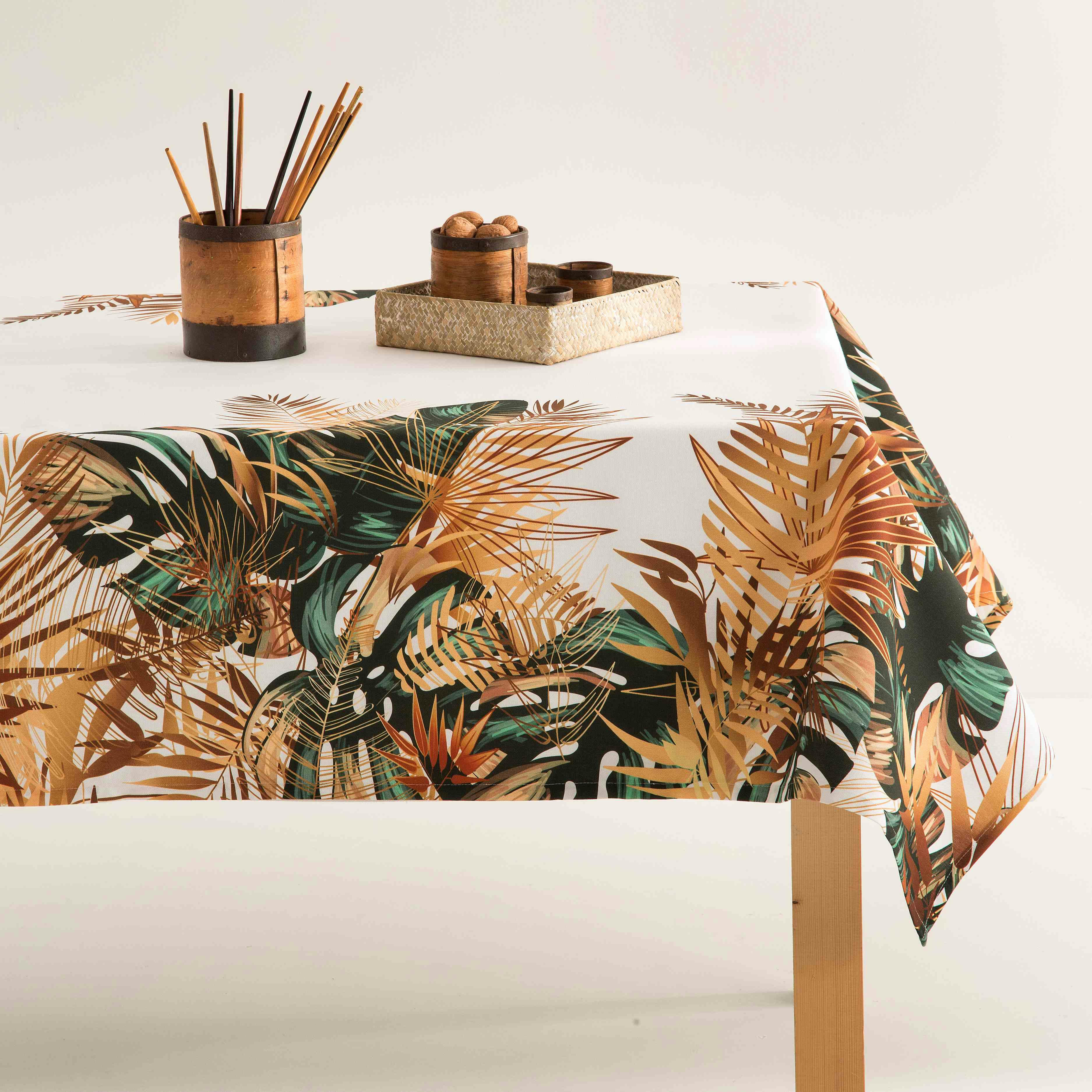 AUTOM - Nappe imprimée blanc avec traitement anti-taches en coton 140x100 cm