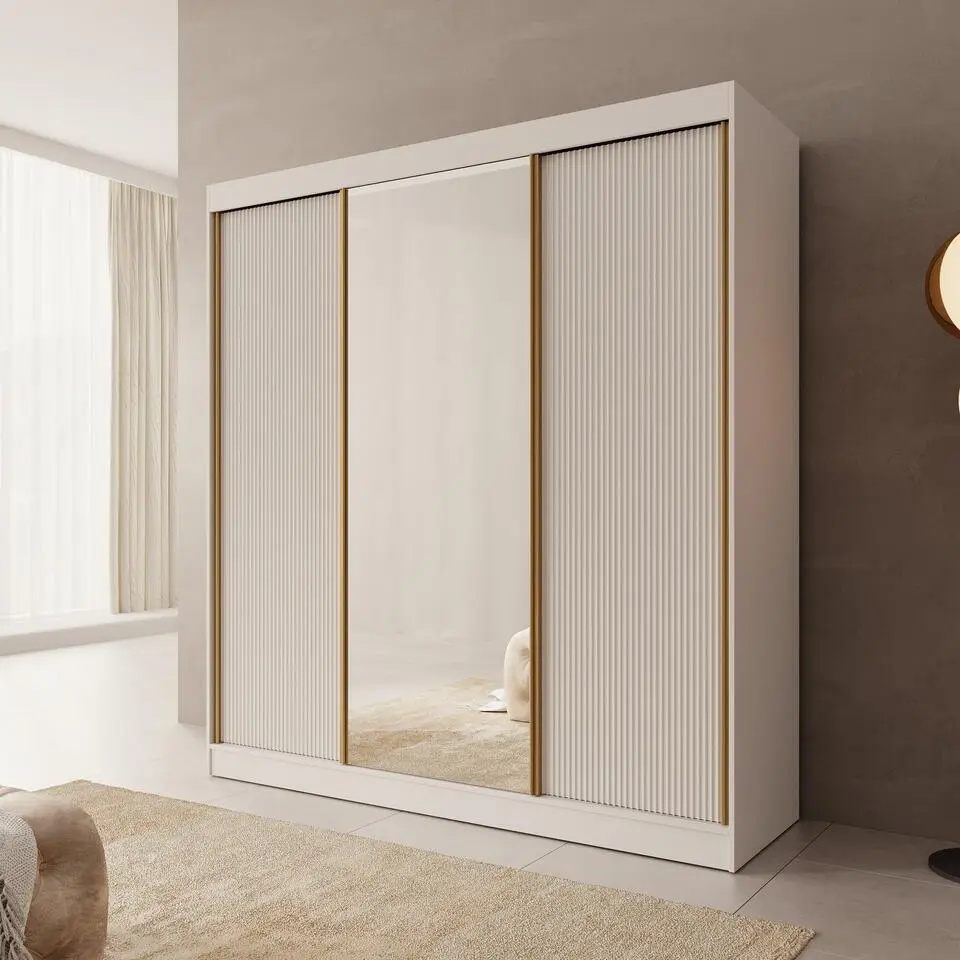 Meubella - Tavares - Kledingkast 3 schuifdeuren - Wit - 200x60x216 cm