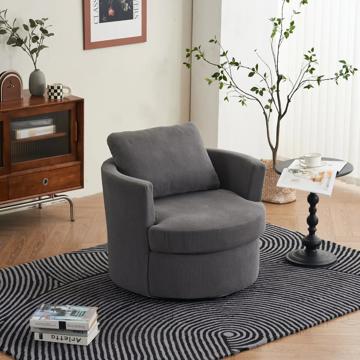 Modern Corduroy Swivel Barrel Accent Chair, Set of 1