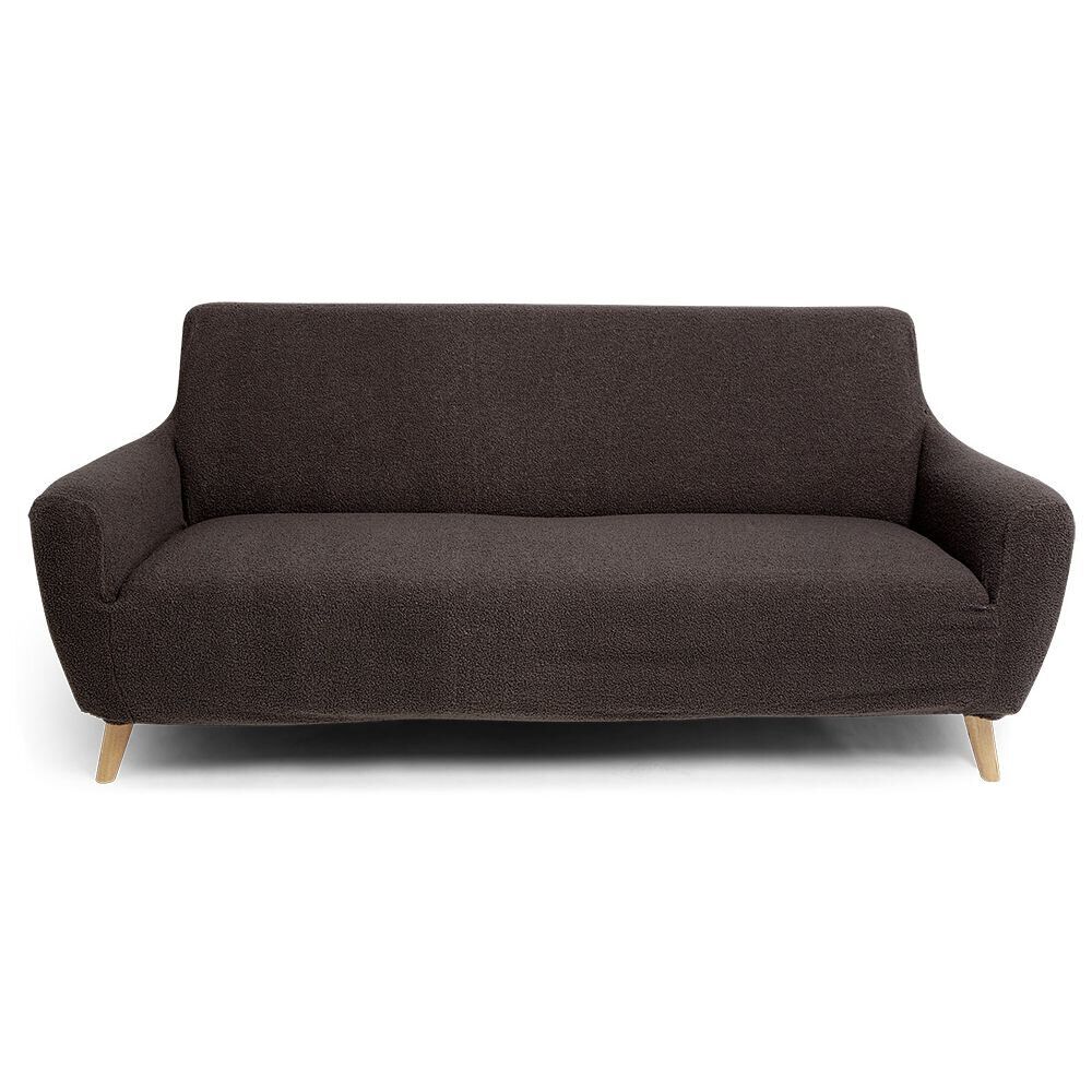 Protège canapé extensible 3 places L195-230cm effet laine bouclée gris foncé