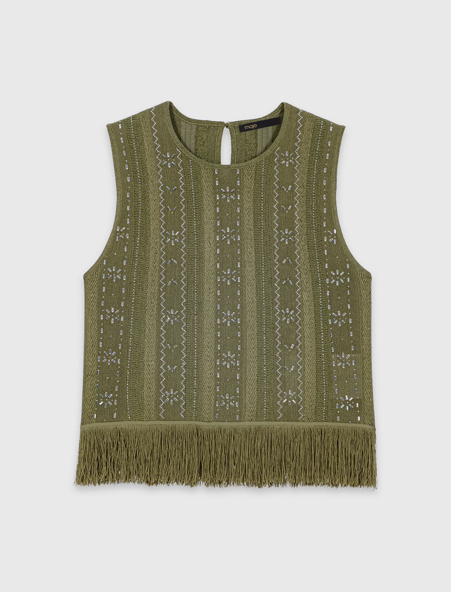 Top avec fleurs strassés et franges