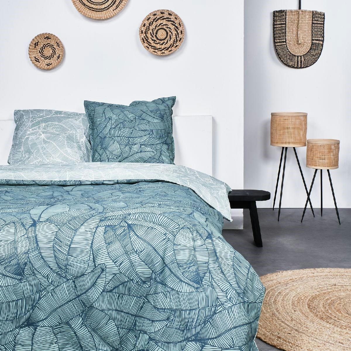 KALI CATALINA - Parure de lit floral en Coton Bleu 220x240 cm