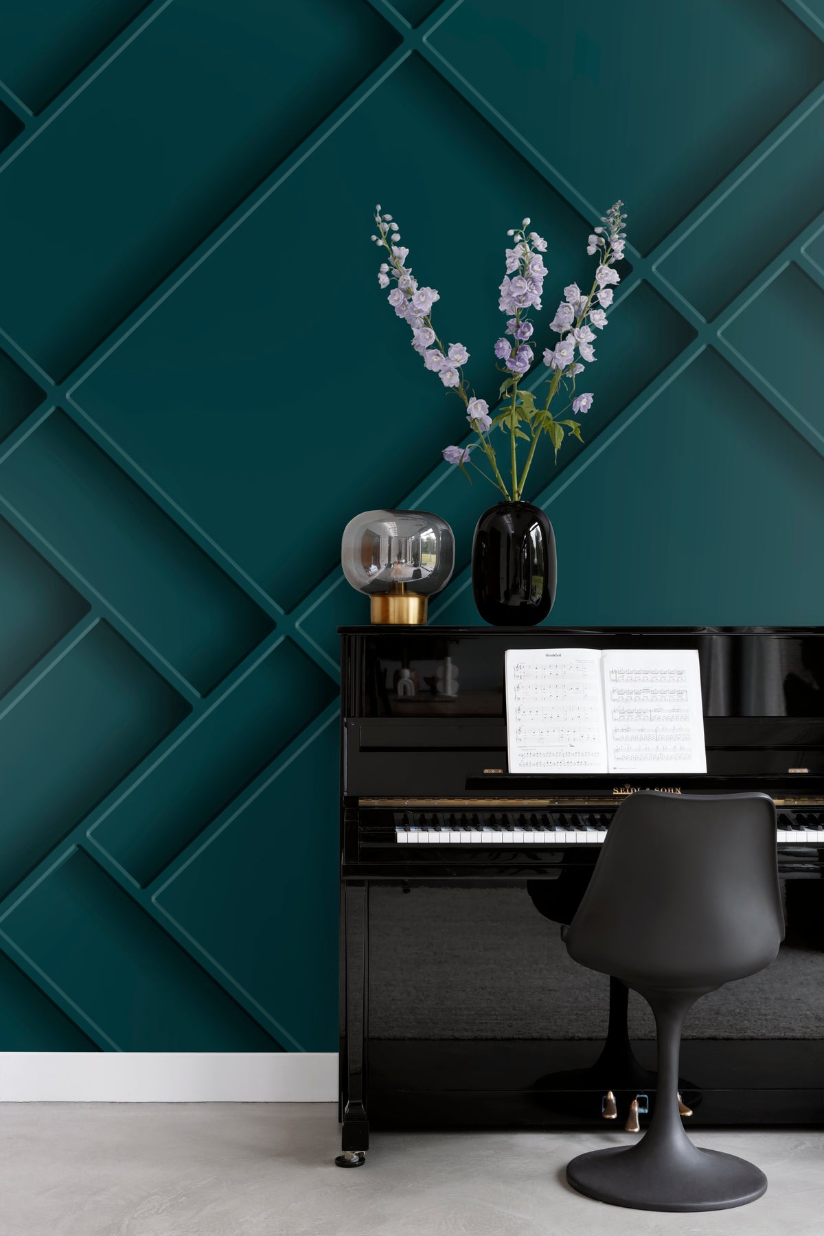 Origin Wallcoverings fotobehang wandpanelen diagonaal petrolblauw - 200 x 279 cm - 357333