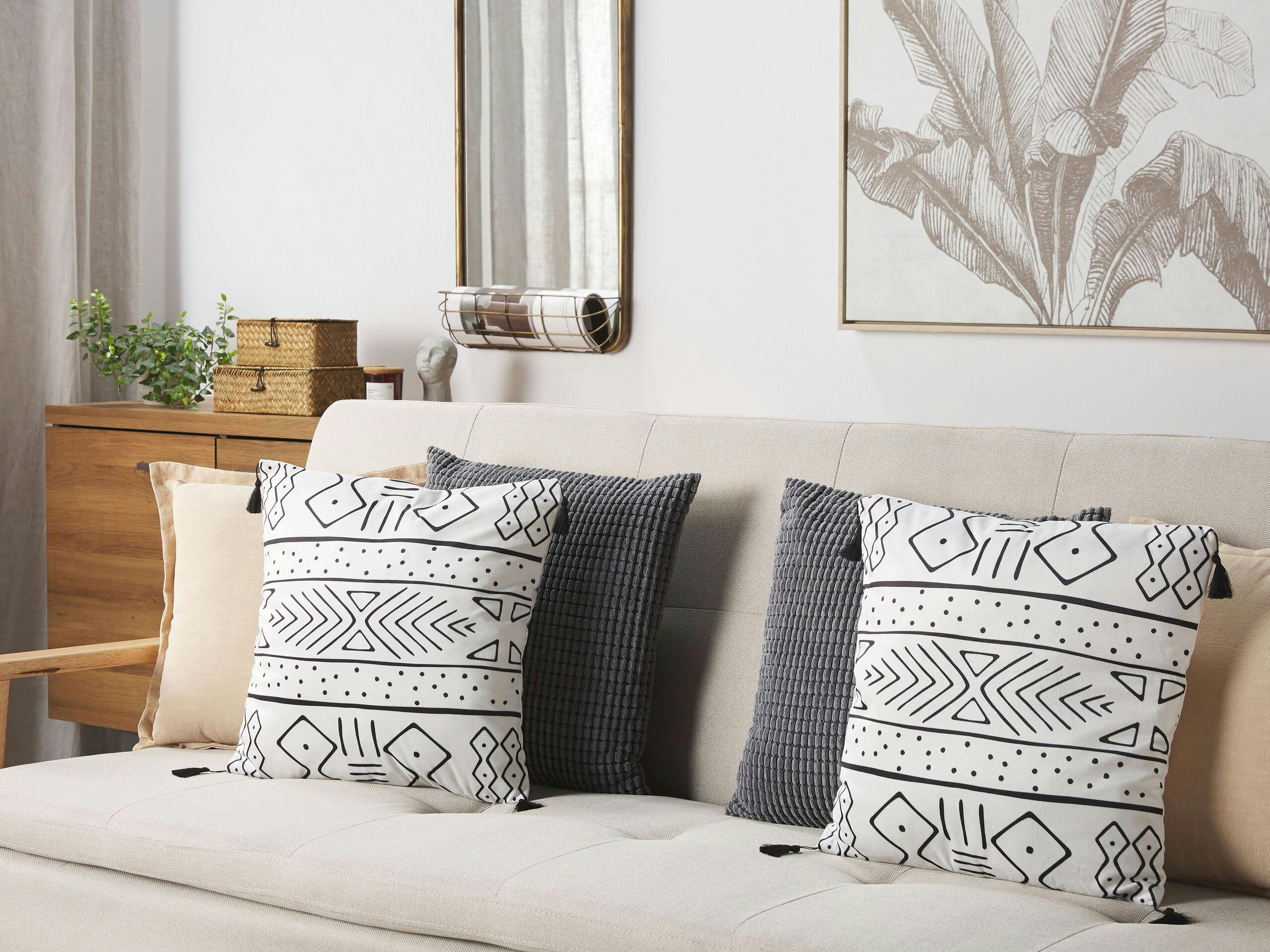 SCHEFFLERA - Lot de 2 coussin décoratifs en tissu blanc 45x7cm