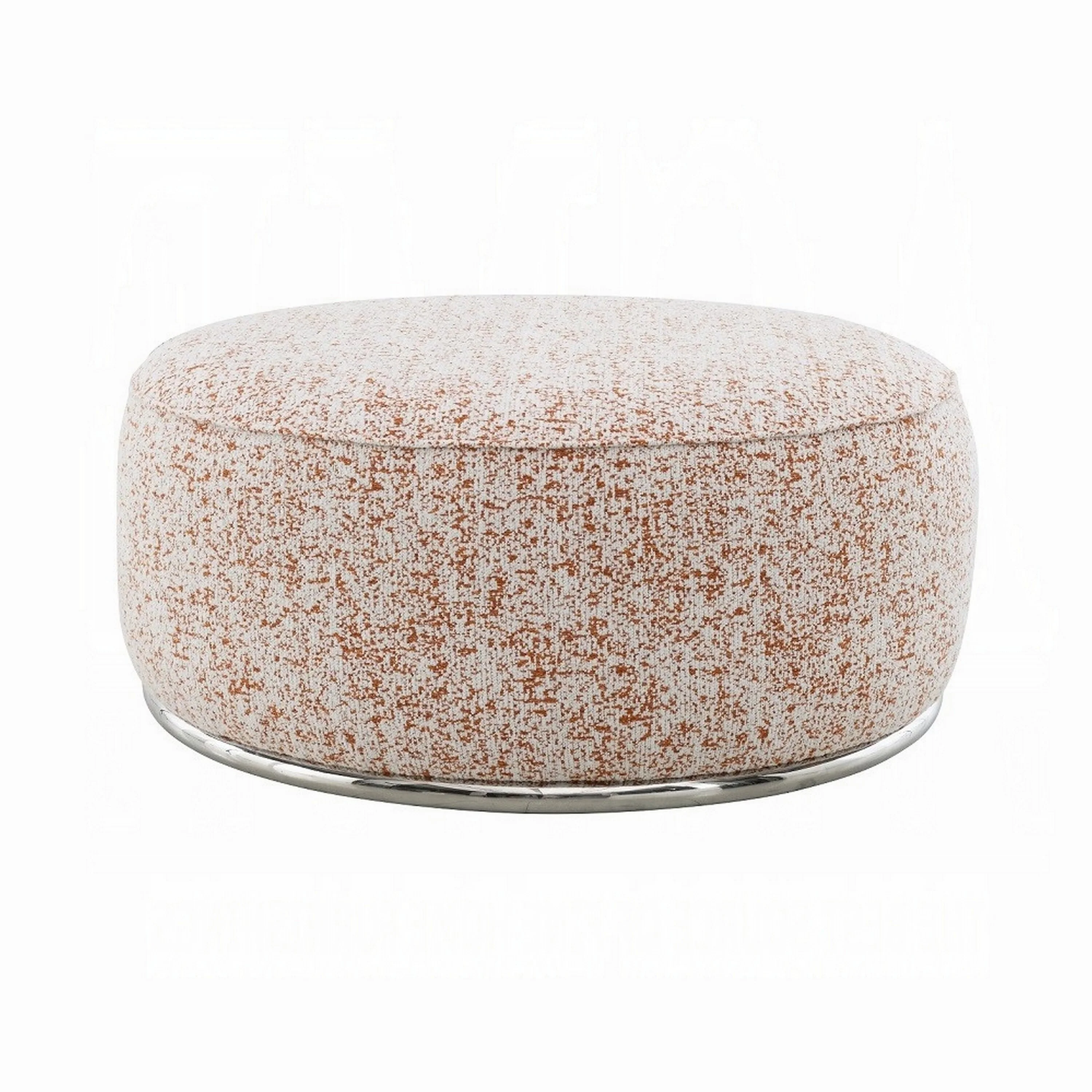 Sarah Ottoman, Round 39 Inch, Modern Style White Red Patterned Boucle