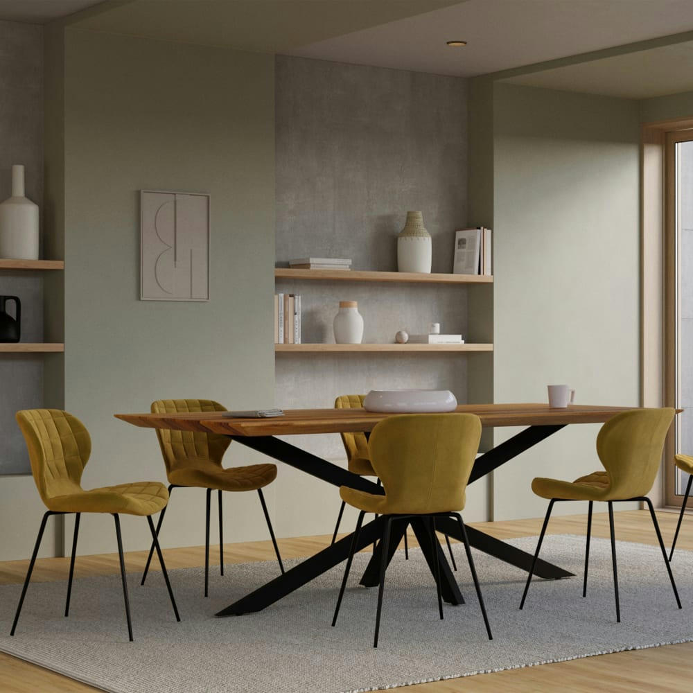 MAZZIA - Chaise en velours jaune curry (lot de 2)