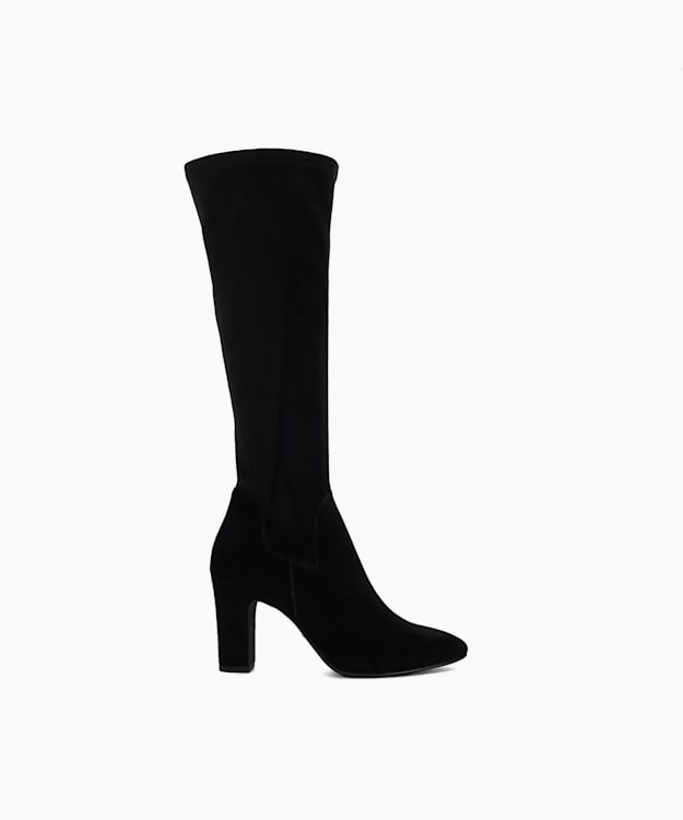 Simple Black - Wide Fit Almond Toe Block Heel Knee High Boots