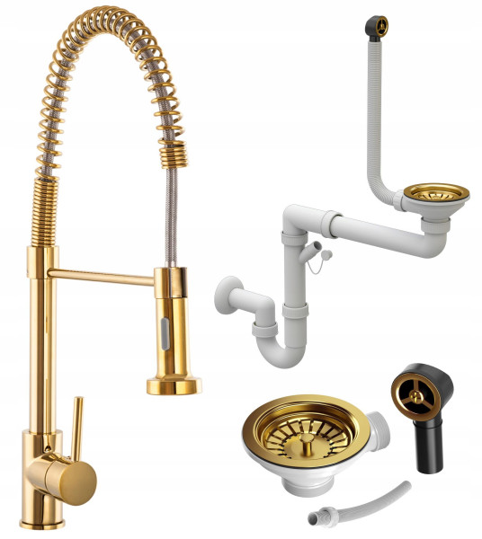 Złota bateria kuchenna Spiral   syfon złoty manual