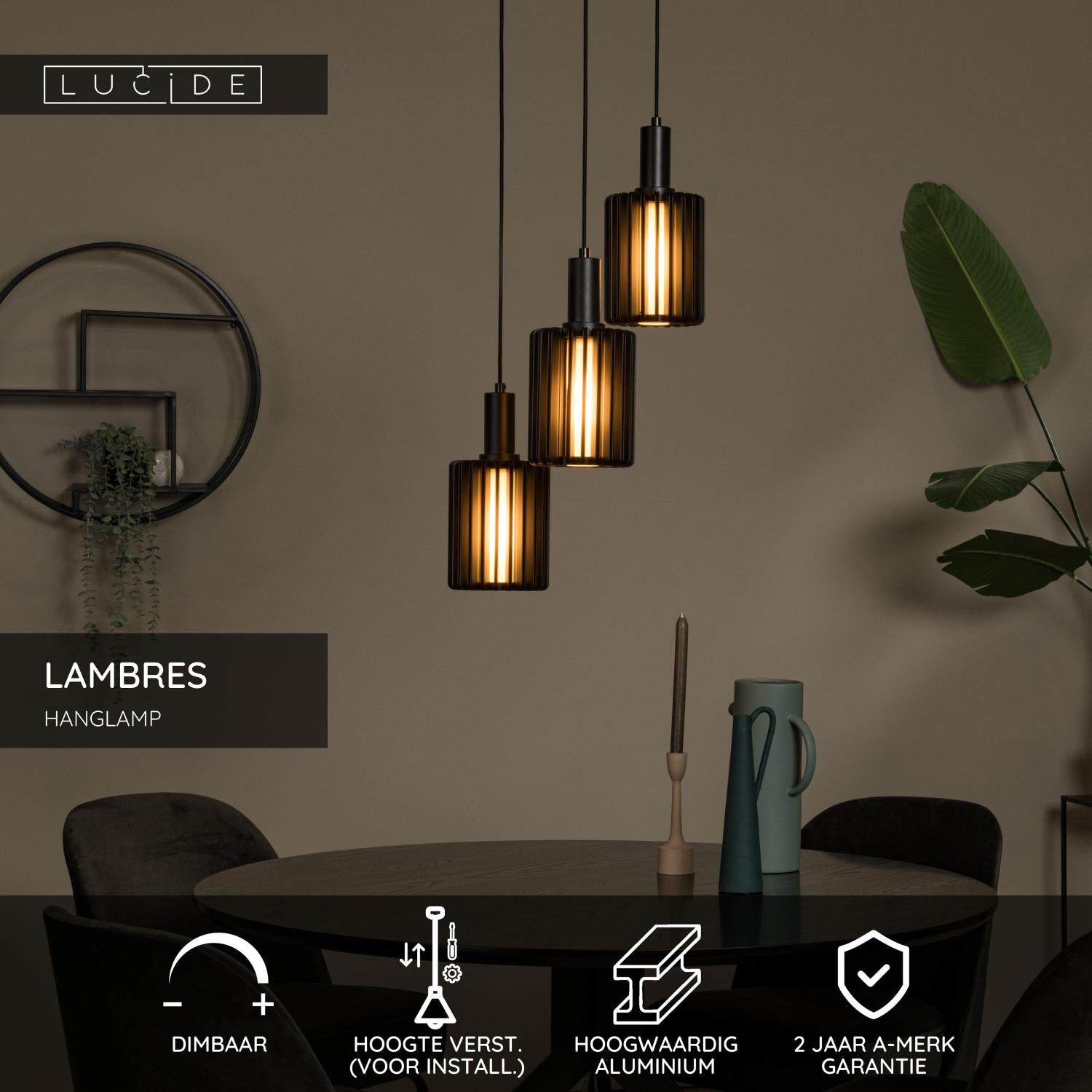 Lucide LAMBRES Hanglamp - Zwart