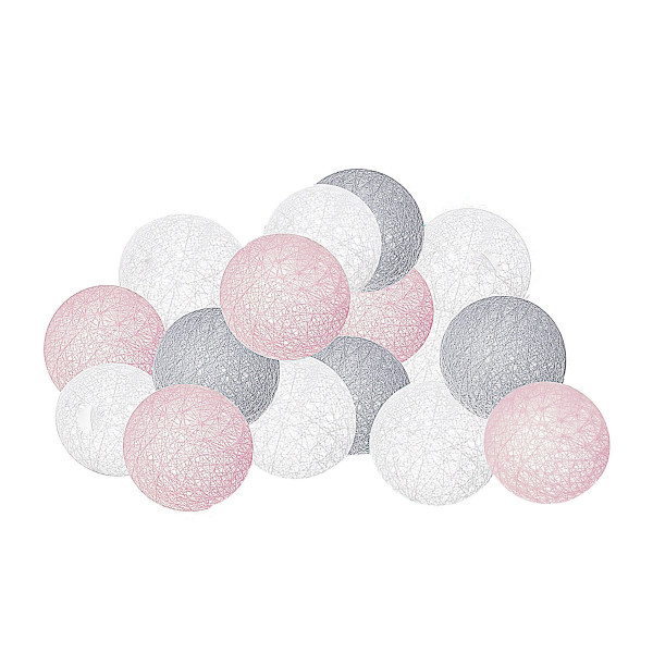 Lampki dekoracyjne cotton balls 10 LED 10 kul różowe szare