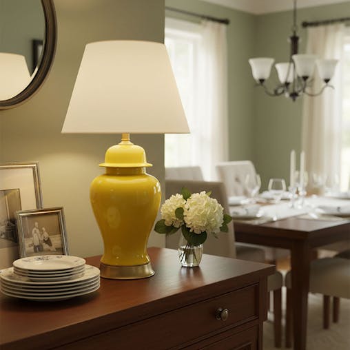 SOGA 2X Oval Ceramic Table Lamp with Gold Metal Base Desk Lamp Yellow