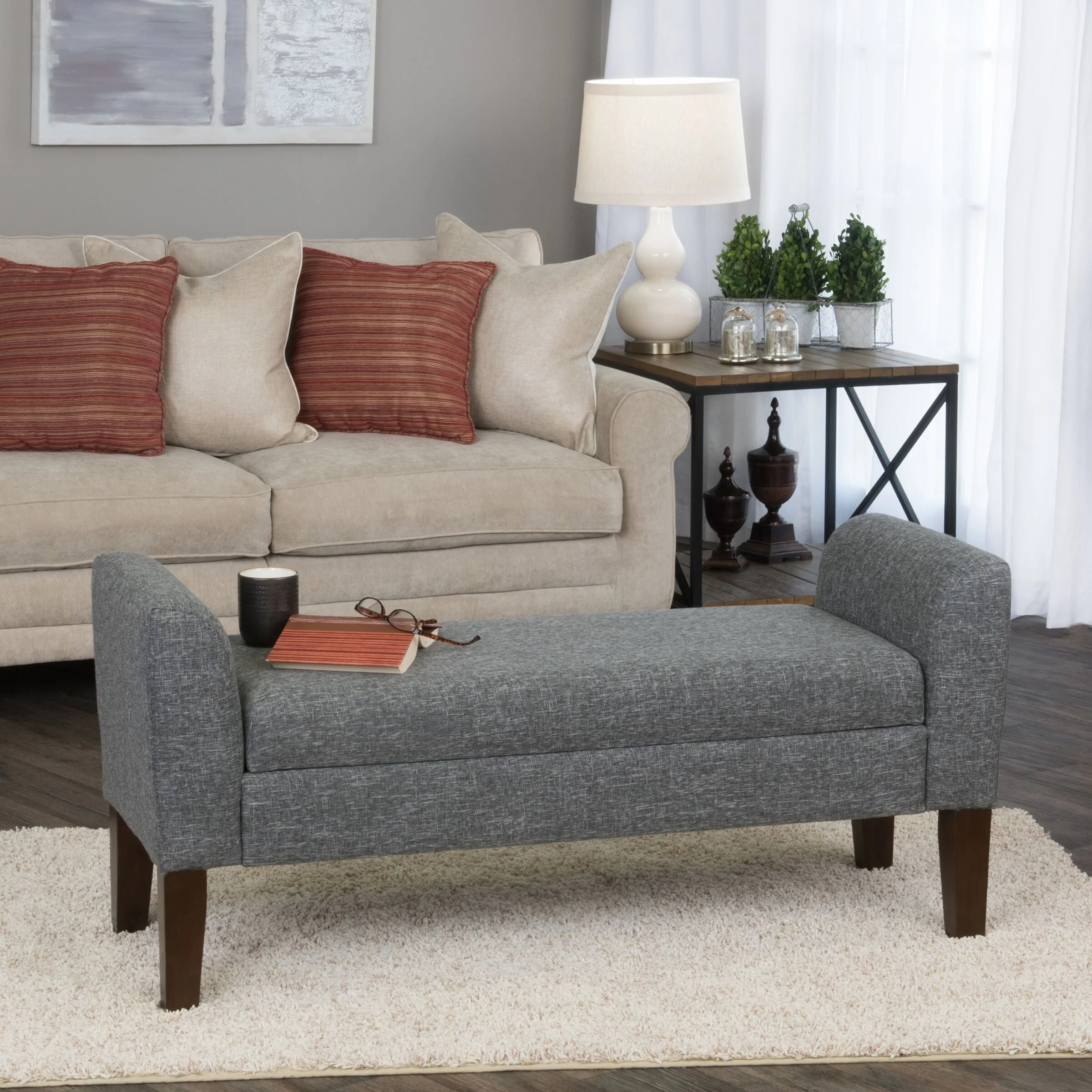 Carson Carrington Borg Charcoal Fabric Storage Bench Settee