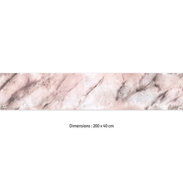 Crédence cuisine adhésive en vinyle effet marbre rose, 200 x 40 cm, design raccordable