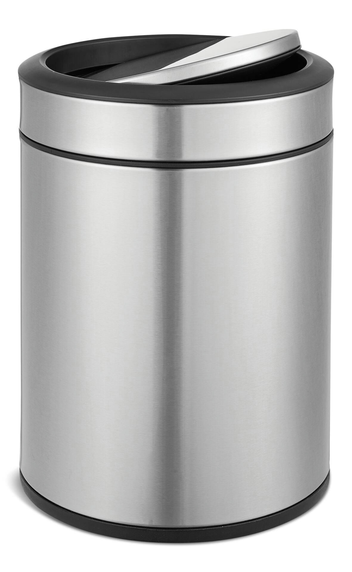 type A Steel and Plastic Circular Swing Lid Garbage Can, Silver, 8-L