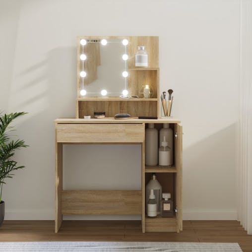 NNEVL Dressing Table with LED Sonoma Oak 86.5x35x136 cm