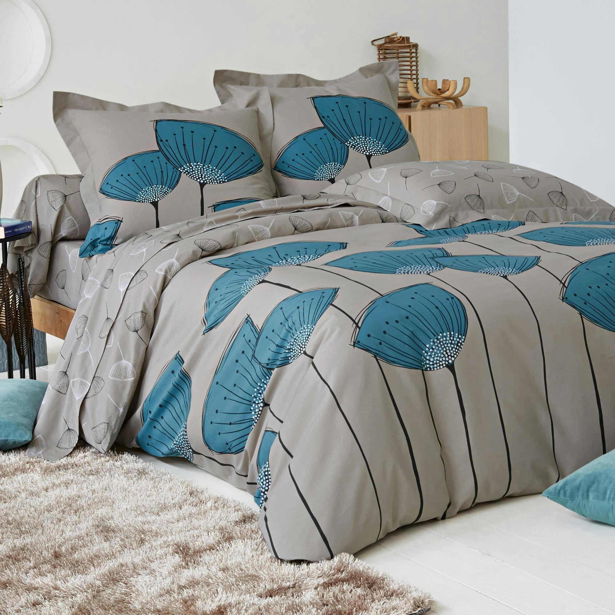 COQUELI BLUE - Drap-housse 90x190x28 beige mastic en coton