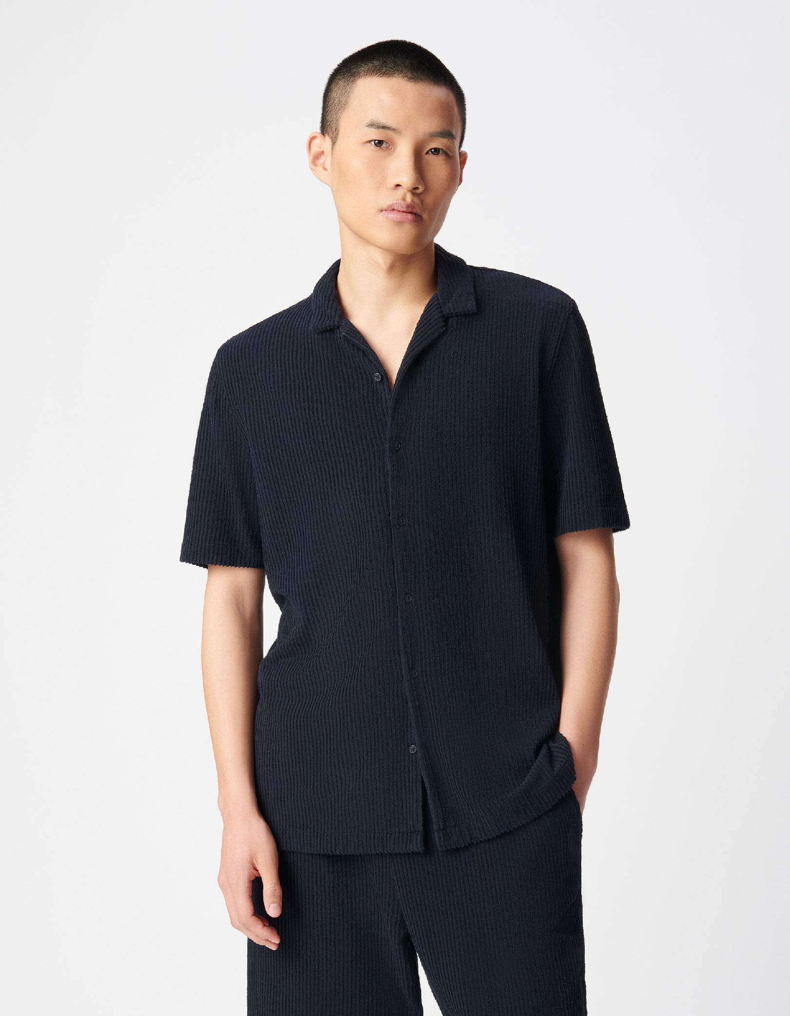 Chemise regular marine éponge relief rayures Homme