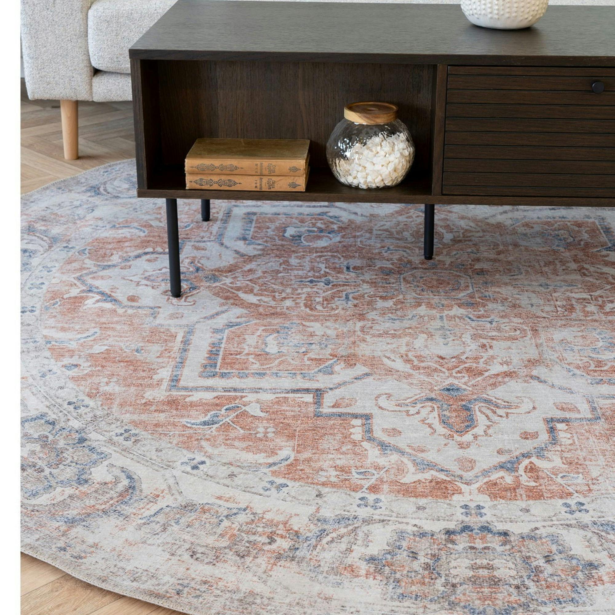 Tapis rond vintage, tons orange et bleu ø200 cm FEZ