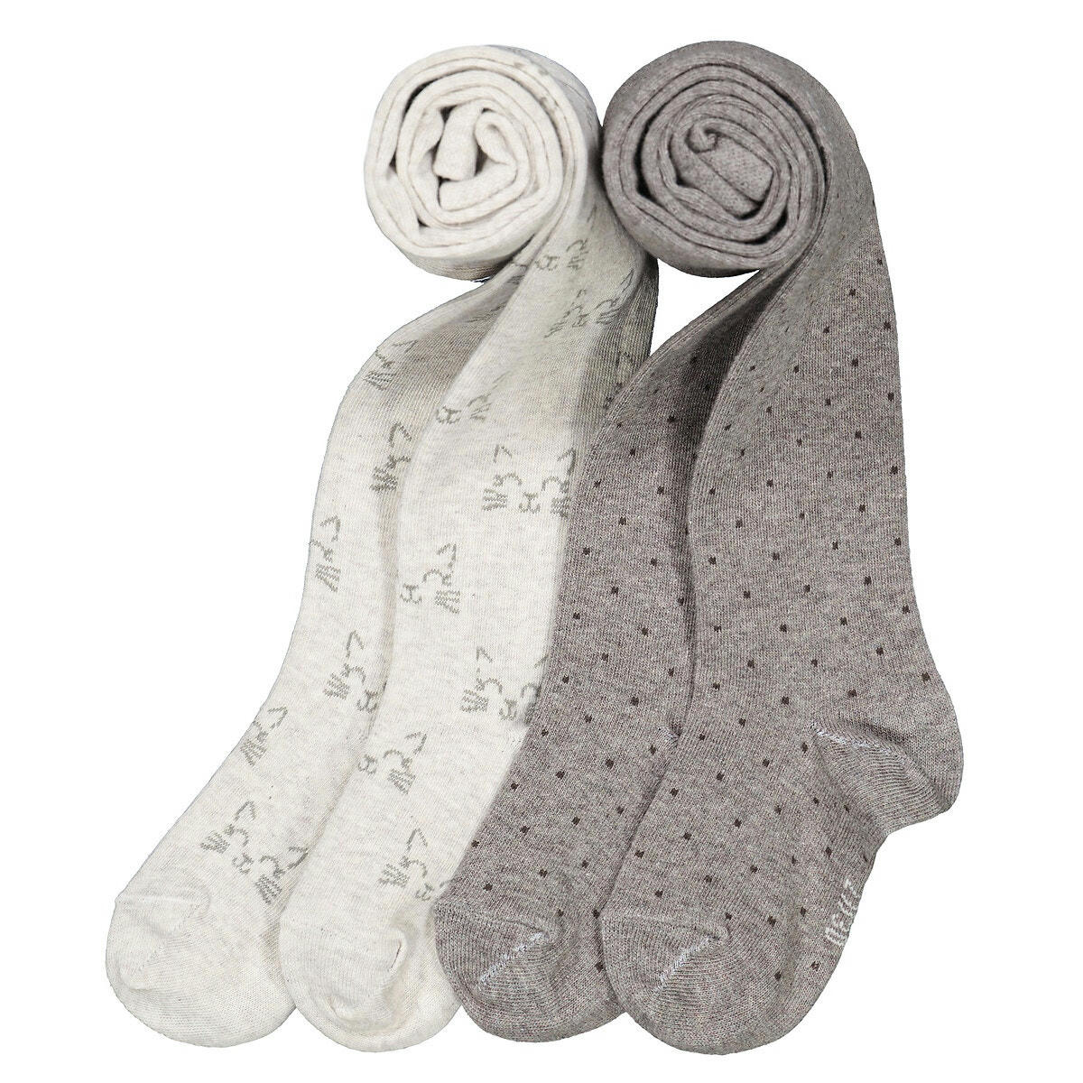 Lot de 2 paires de collants, motifs pois et chats