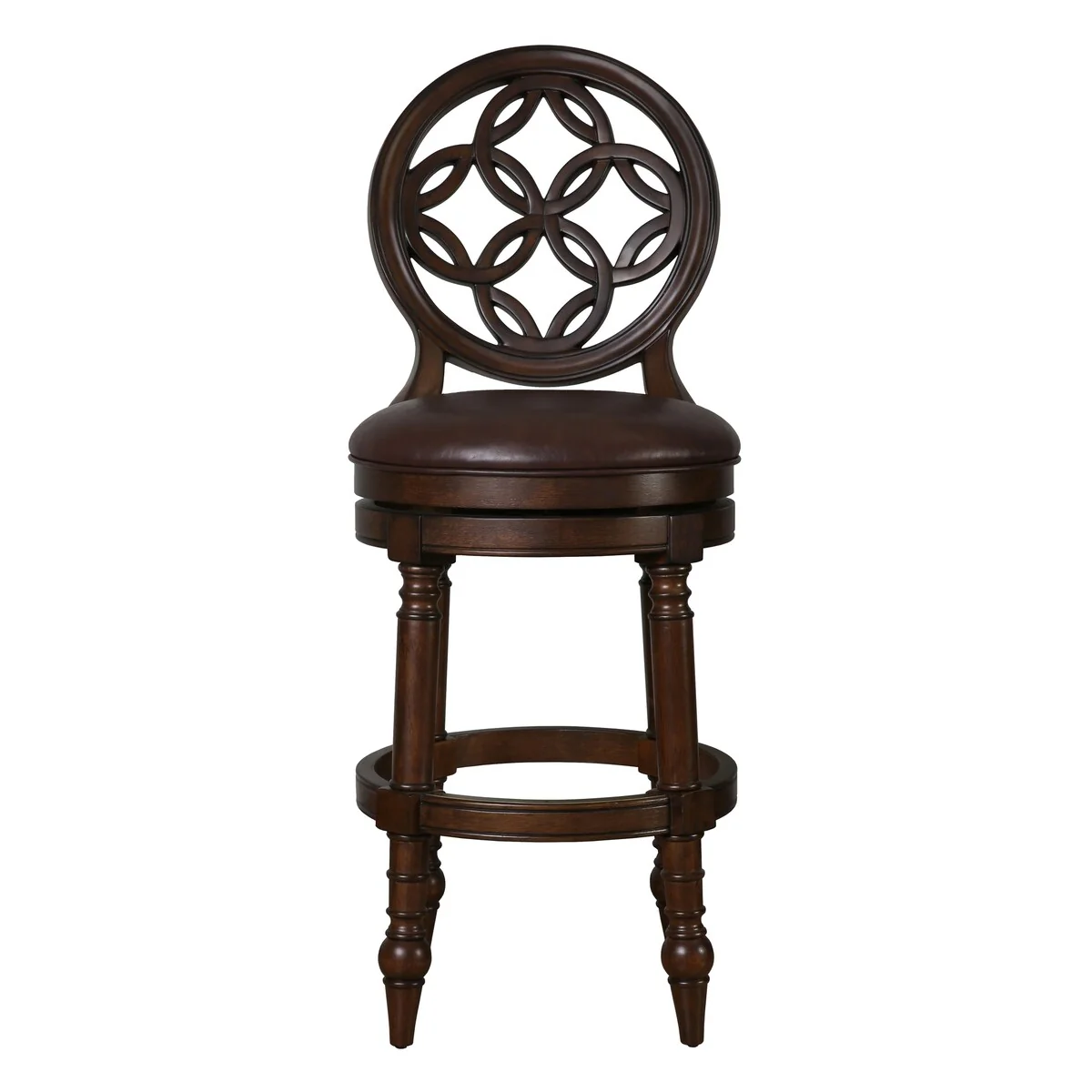Tiffany Wood Bar Stool with Back and Swivel Upholstered Seat