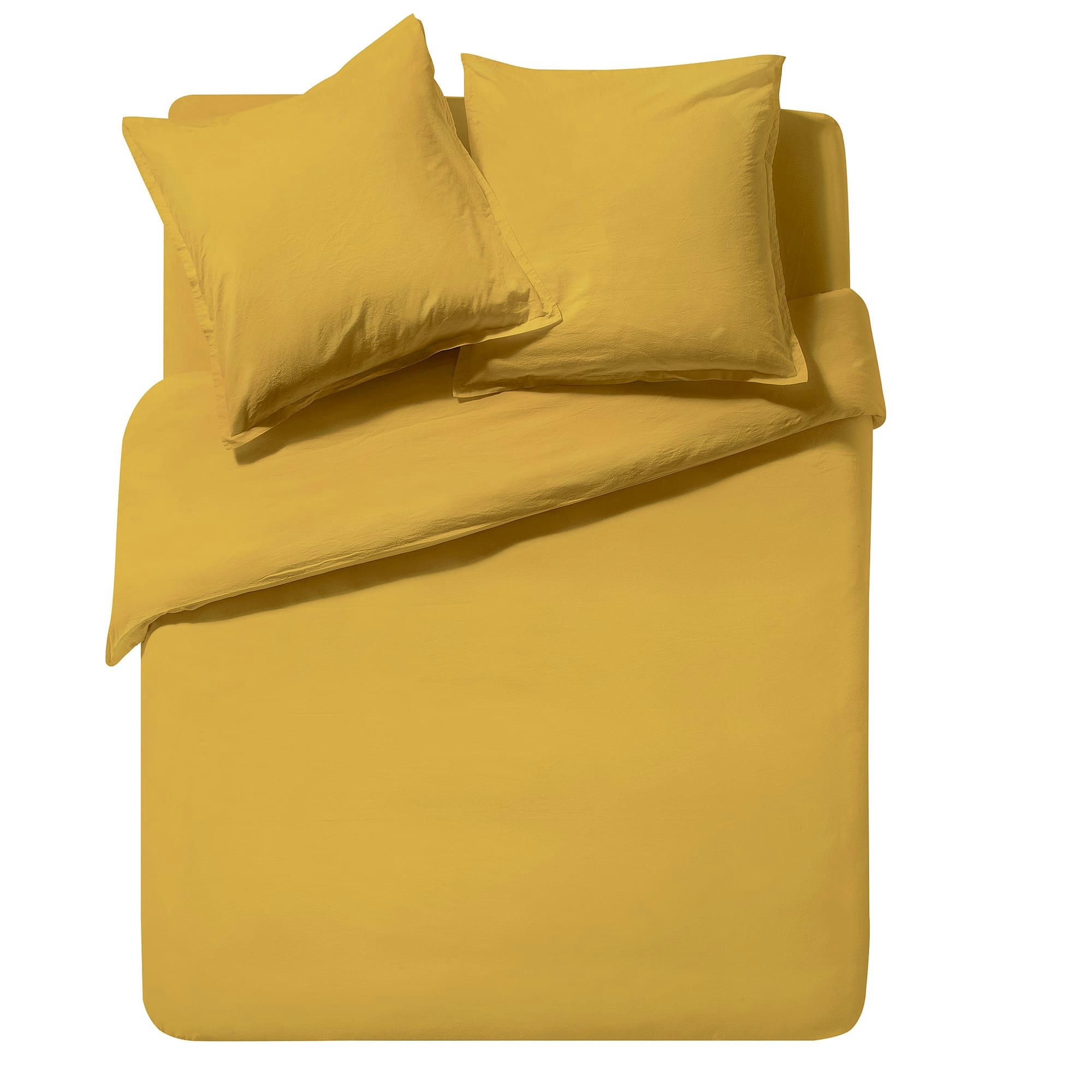 SOFT LINE - Drap housse uni en coton lavé Jaune Curry 90x190