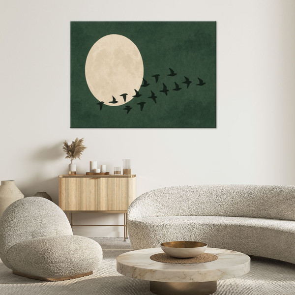 Feeby Obraz do salonu sypialni, Stado Ptaków Minimalizm Beż Zieleń 60x40