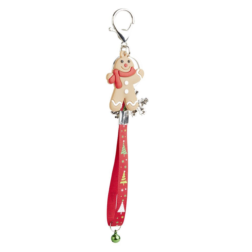 Porte-clé de No&euml;l avec lanière sapin et bonhomme pain d'épice