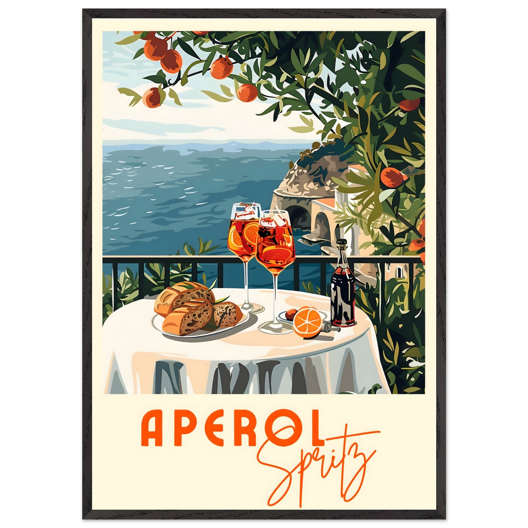 Artfulprints Poster met Lijst Aperol Spritz - Cocktail with a view  - 70x100 cm - Meerkleurig