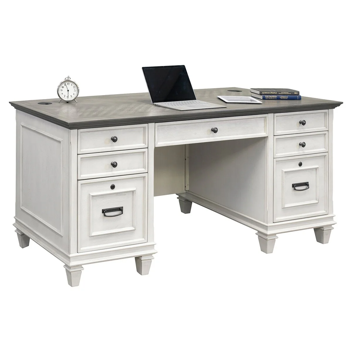 Hartford Wood Double Pedestal Desk, Office Desk, Office Table, Black
