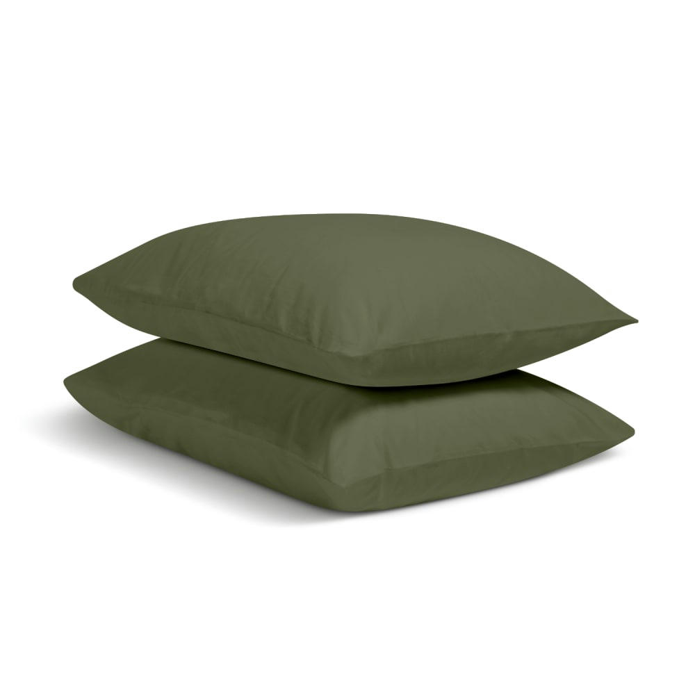 - Lot de 2 taies d'oreiller unies en percale de coton kaki 65x65cm