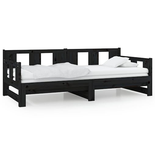 NNEVL Pull-out Day Bed Black Solid Wood Pine 2x(92x187) cm