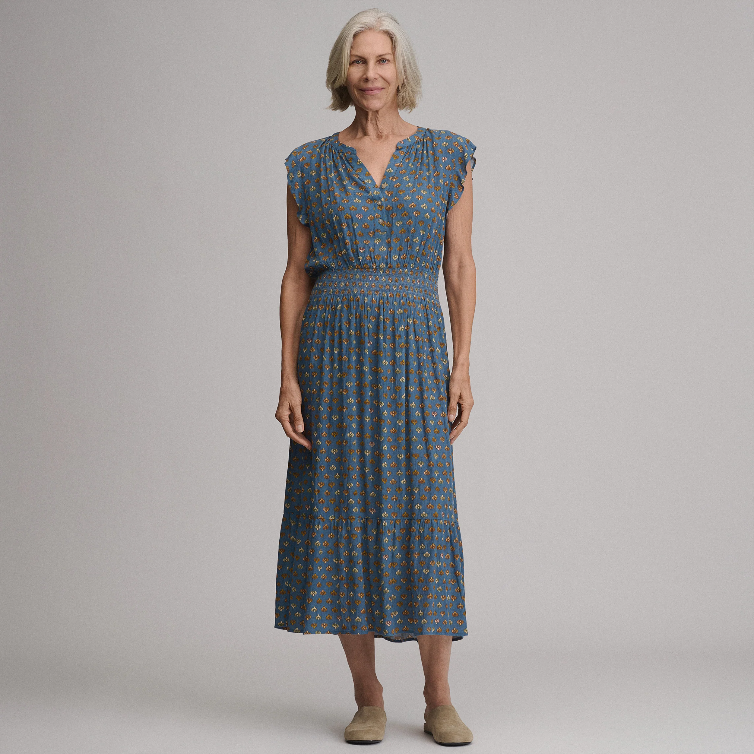 Women's Flutter Sleeve Smocked Waist Midi Dress