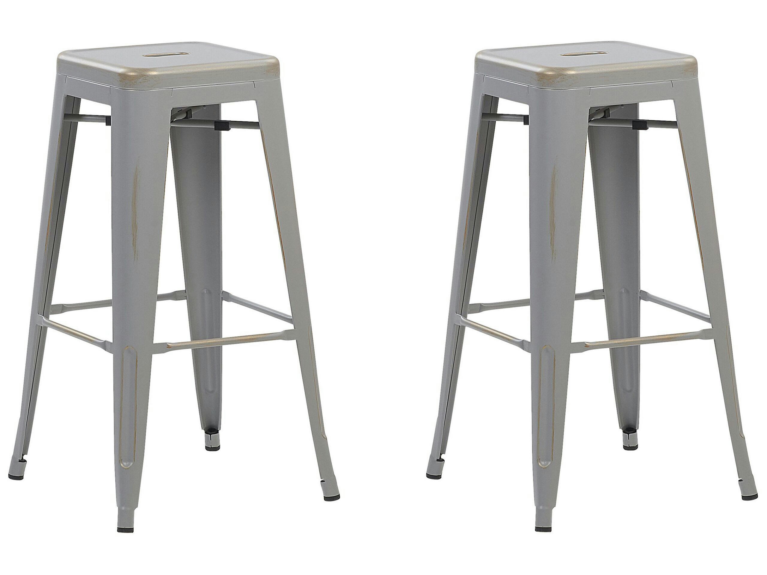 CABRILLO - Lot de 2 tabourets de bar argentés dorés de 76 cm