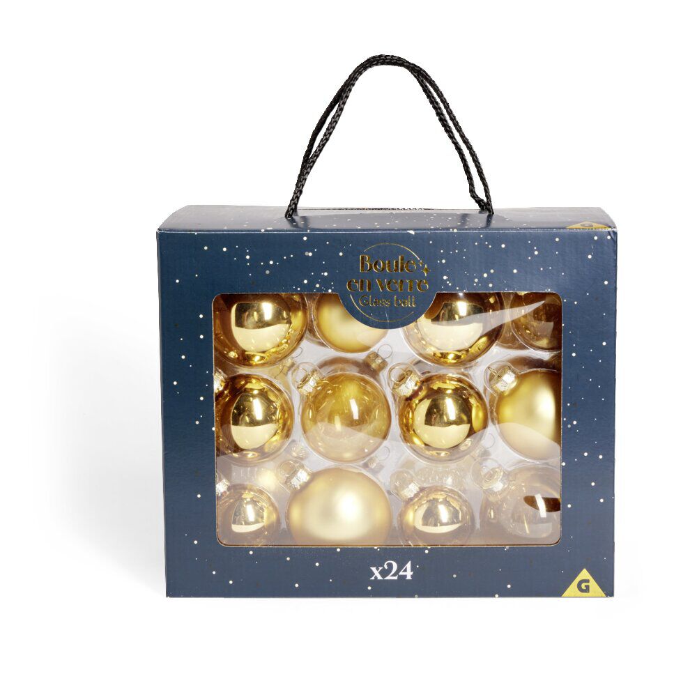 Coffret de 24 boules de No&euml;l (3 modèles)