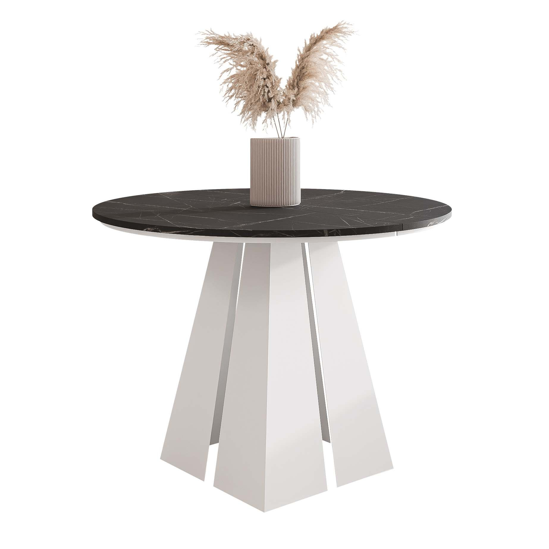 Stół rozkładany okrągły FORTE 100/176 cm - grigia pietra/białe nogi