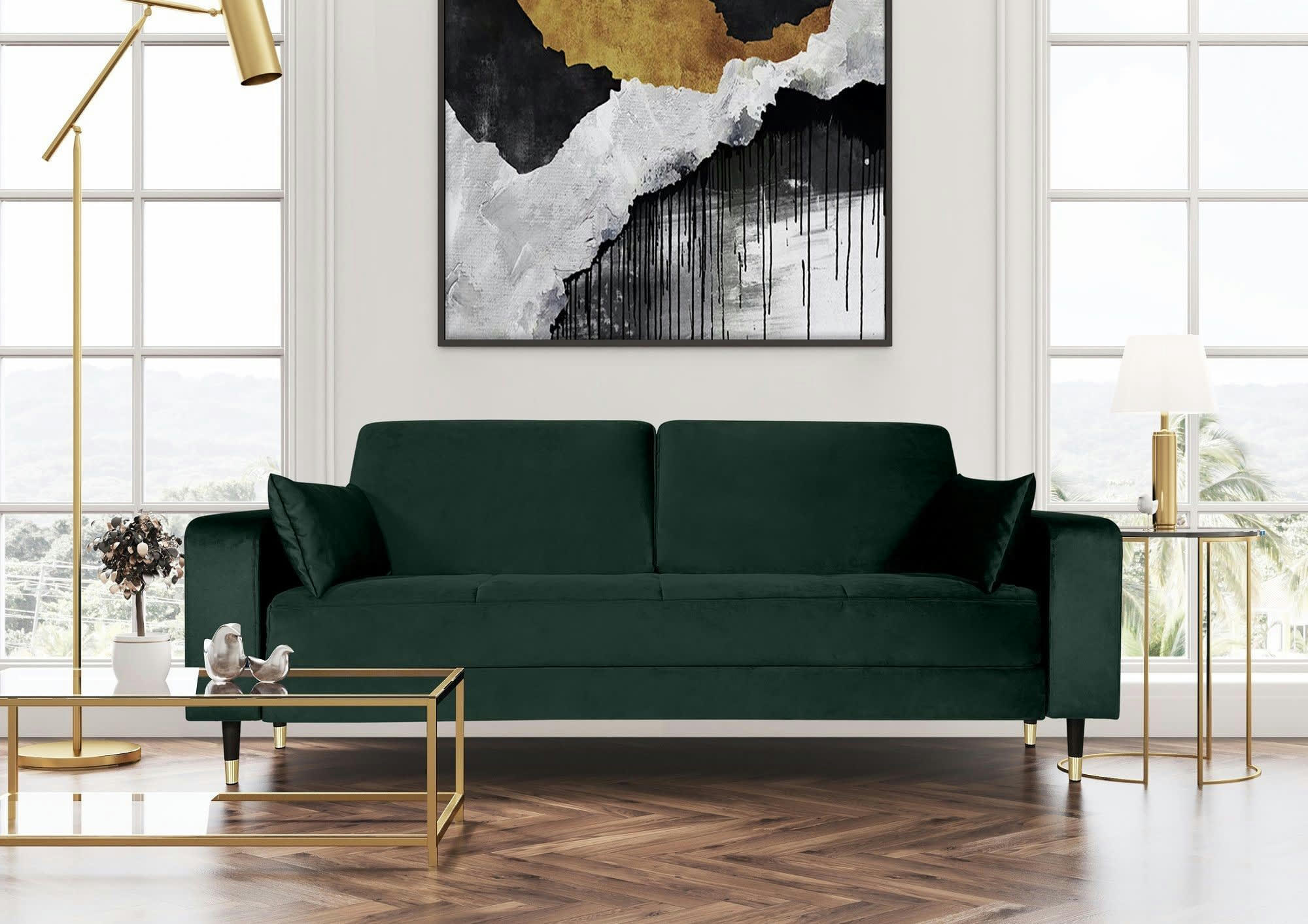 OCTAVE - Canapé fixe 3 places  en tissu vert bouteille