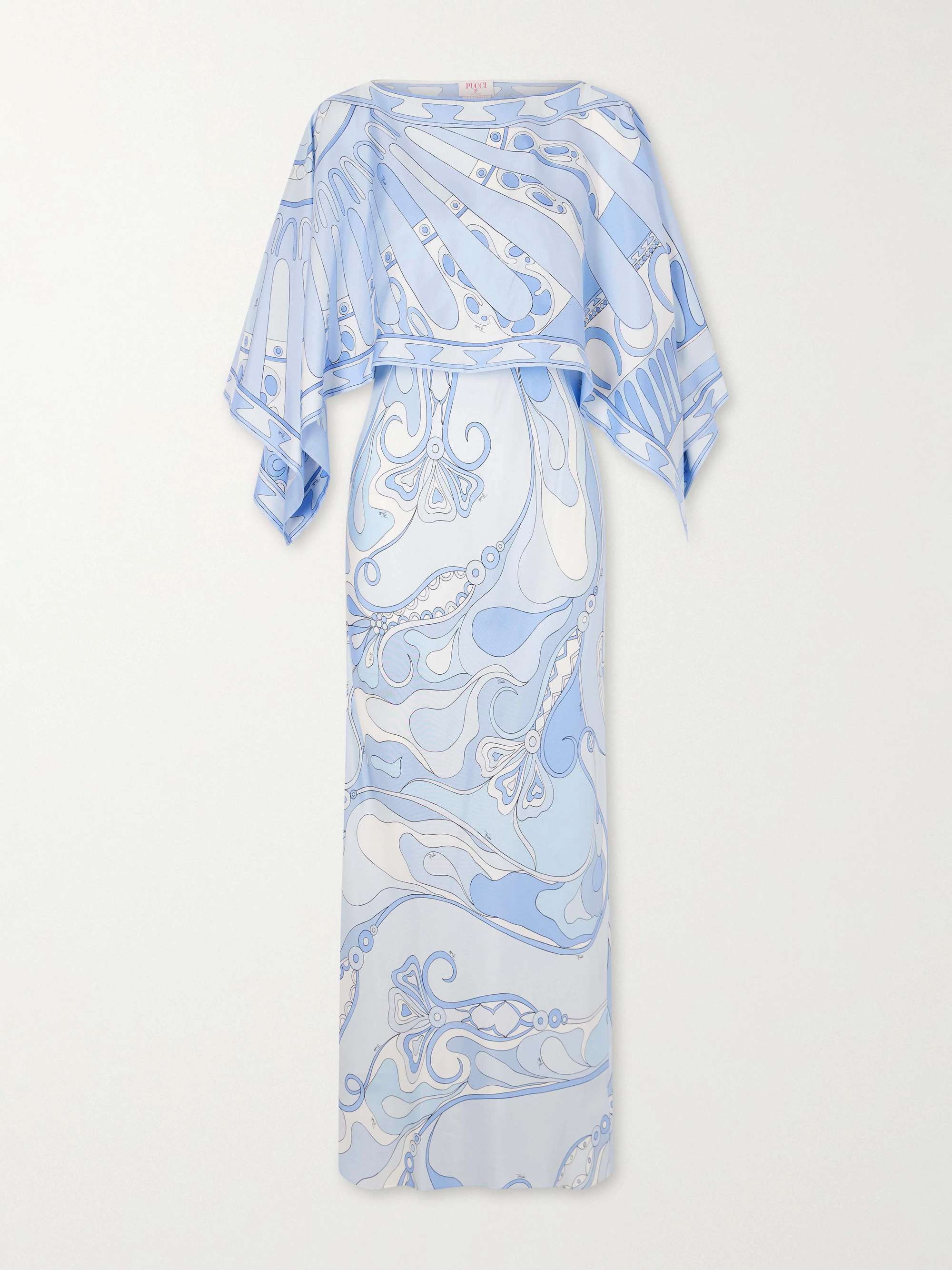 Elegant Abstract Print Cape Sleeve Satin Two-Piece Set