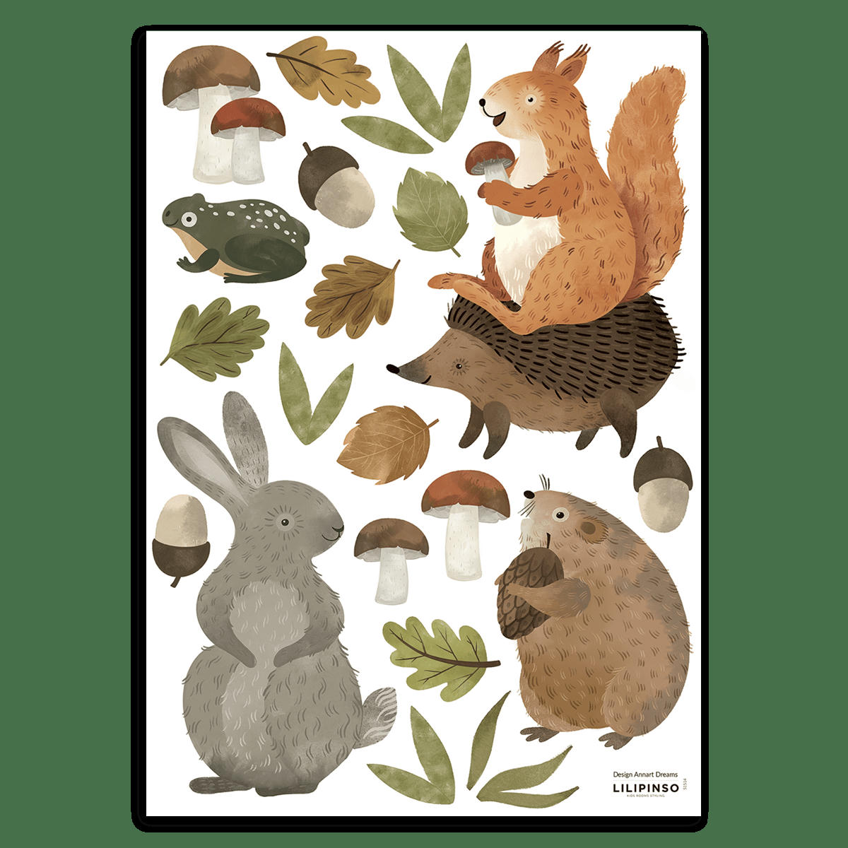 NORWOOD - Stickers muraux forêt lapin hérisson en vinyle mat multicolore