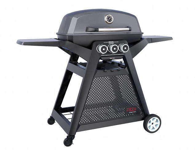 Ziggy Elite Triple Grill LPG BBQ Plus Cart Bundle - Gunmetal Grey
