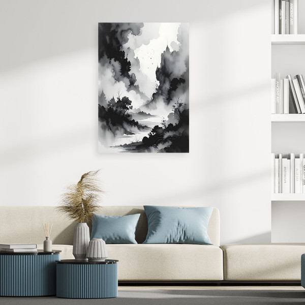 Obraz do salonu sypialni biura, Góry i las we mgle minimalistyczny 20x30