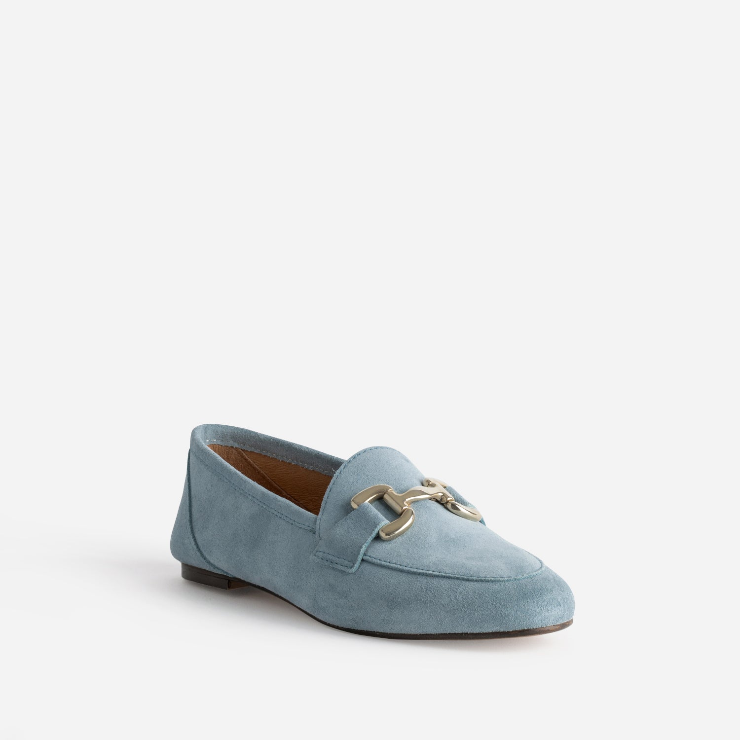 Mocassin baby blue en cuir velours