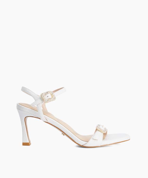 Milana White - Diamante Buckle Heeled Sandals